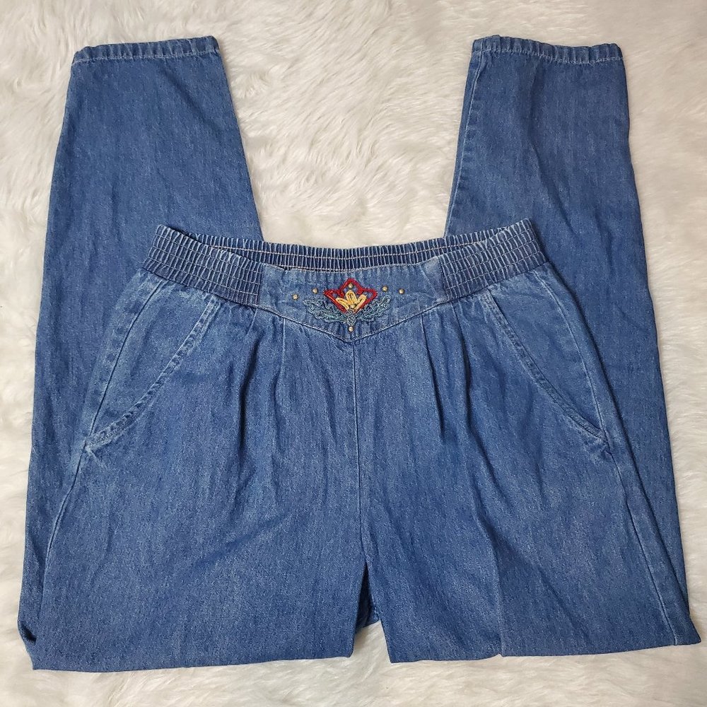 Vintage 90s Saint Germain High Rise Jeans with Embroidered Flower, S